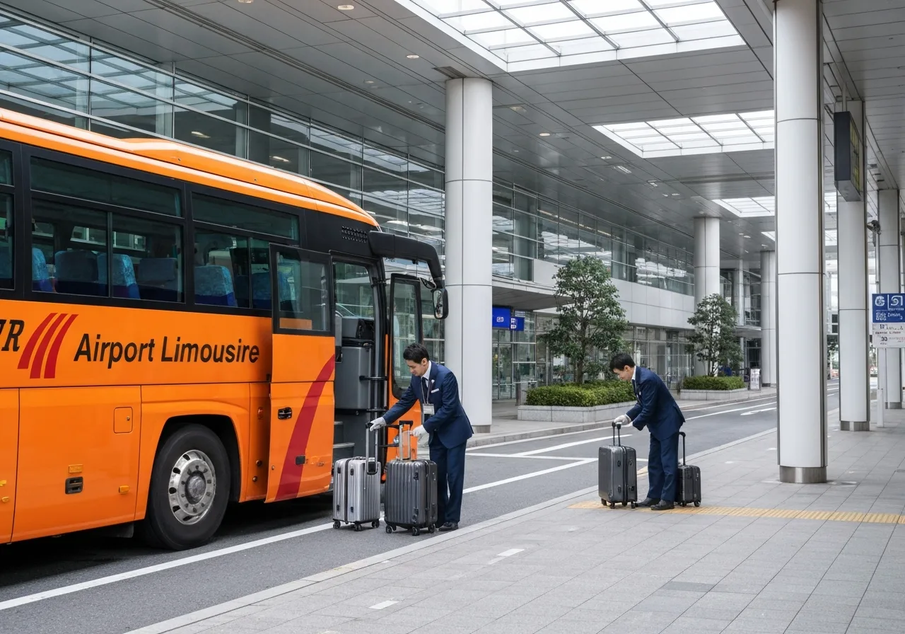 하네다 공항 리무진 버스 탑승장과 짐을 싣는 모습